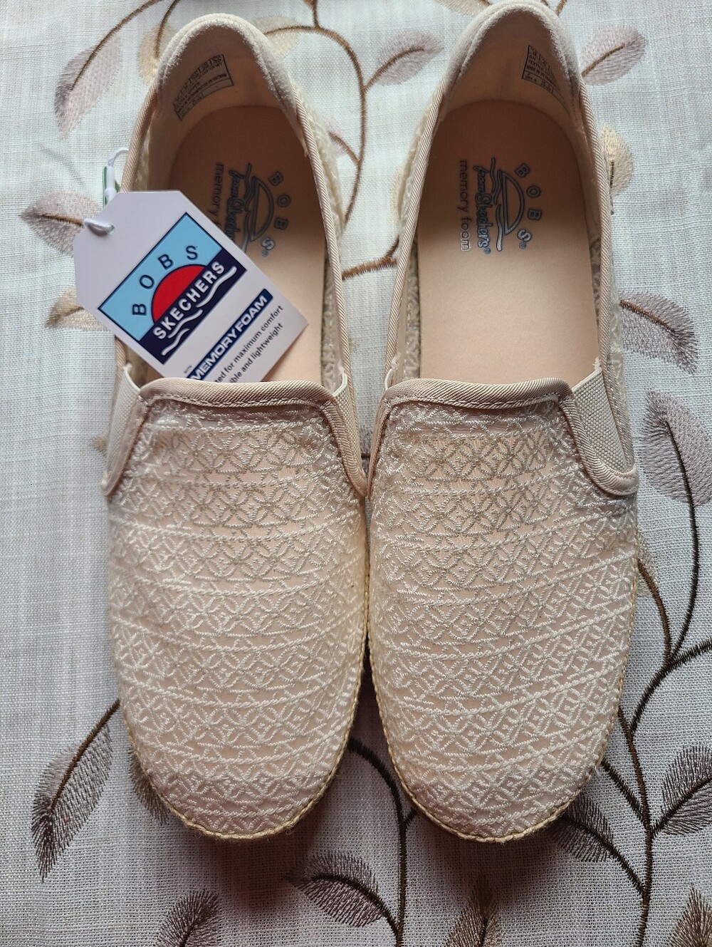 Skechers BOBS Women's Slip-On Espadrilles - Cream Beige Size 9